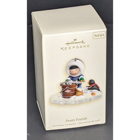 Hallmark FROSTY FRIENDS 2007 Keepsake Ornament Eskimo & Penguin Making Ice Cream - Picture 1 of 8